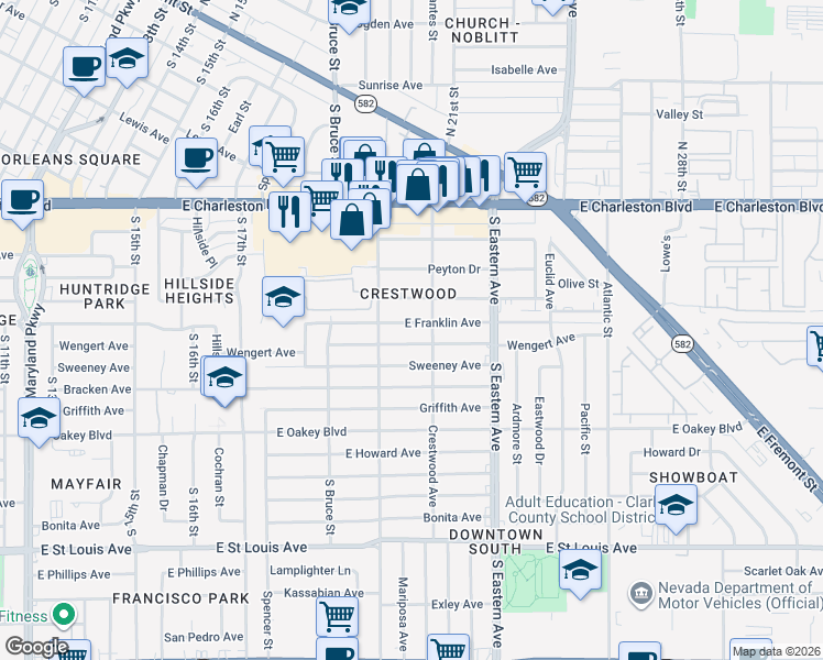 map of restaurants, bars, coffee shops, grocery stores, and more near 1921 Wengert Avenue in Las Vegas