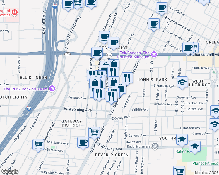 map of restaurants, bars, coffee shops, grocery stores, and more near 224 East Imperial Avenue in Las Vegas