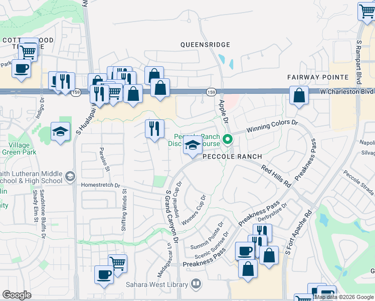map of restaurants, bars, coffee shops, grocery stores, and more near 1424 Desert Hills Drive in Las Vegas