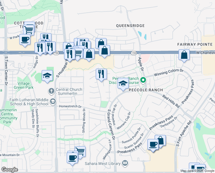 map of restaurants, bars, coffee shops, grocery stores, and more near 9708 Polo Circle in Las Vegas