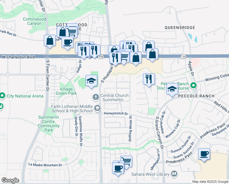 map of restaurants, bars, coffee shops, grocery stores, and more near 9900 Calabasas Avenue in Las Vegas