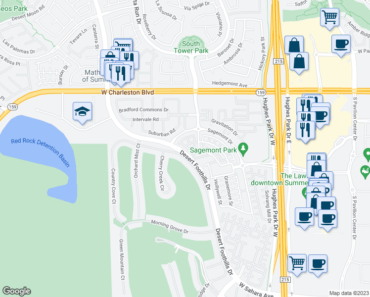 map of restaurants, bars, coffee shops, grocery stores, and more near 11517 Belmont Lake Drive in Las Vegas