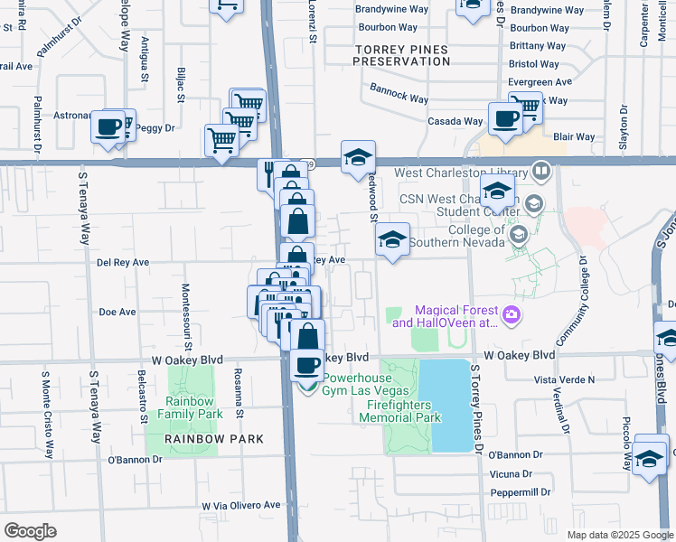 map of restaurants, bars, coffee shops, grocery stores, and more near 1403 Santa Margarita Street in Las Vegas