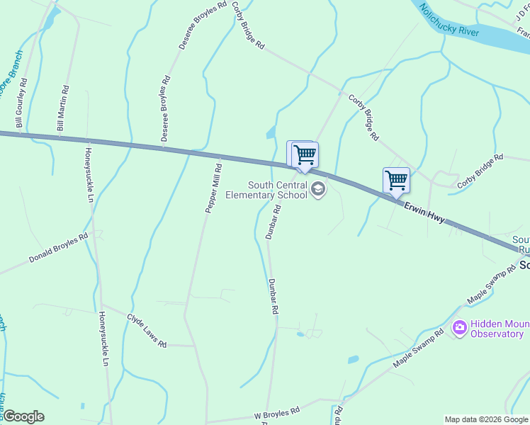 map of restaurants, bars, coffee shops, grocery stores, and more near 261 Dunbar Road in Chuckey