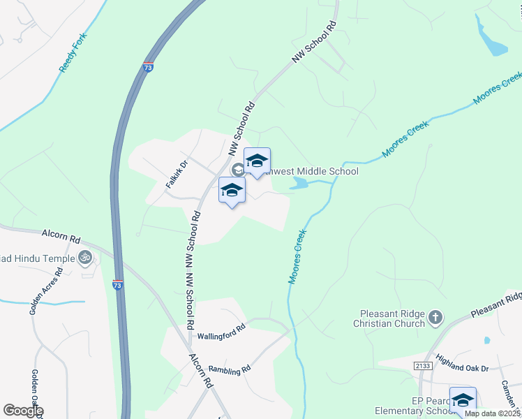 map of restaurants, bars, coffee shops, grocery stores, and more near 5300 Northwest School Road in Greensboro