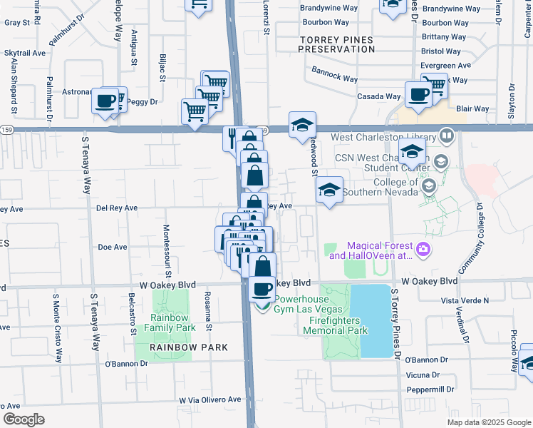 map of restaurants, bars, coffee shops, grocery stores, and more near 1402 Santa Margarita Street in Las Vegas