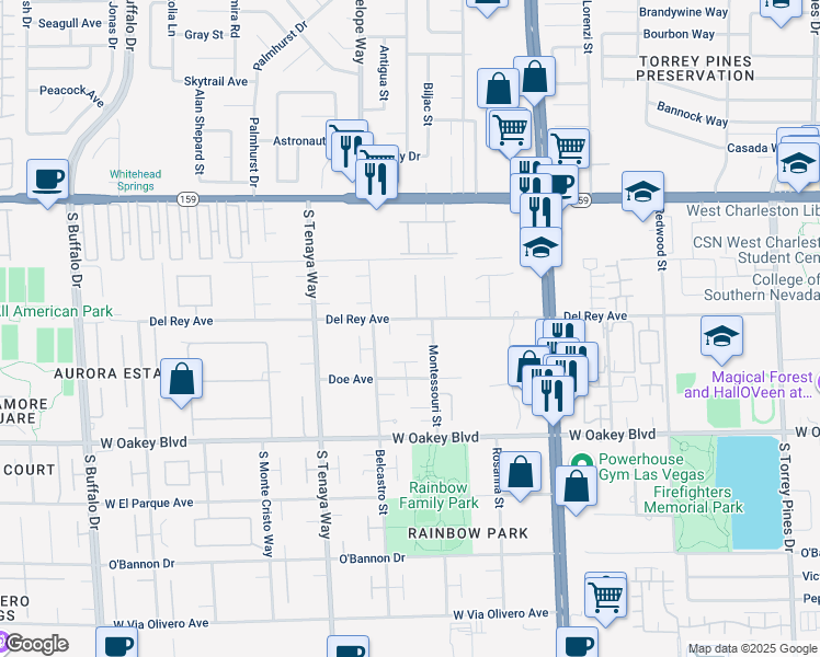 map of restaurants, bars, coffee shops, grocery stores, and more near 7175 Del Rey Avenue in Las Vegas
