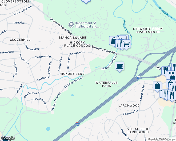 map of restaurants, bars, coffee shops, grocery stores, and more near 550 McCrory Creek Road in Nashville