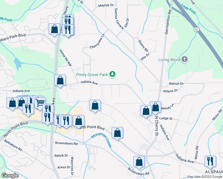 map of restaurants, bars, coffee shops, grocery stores, and more near Deshler Street in Winston-Salem