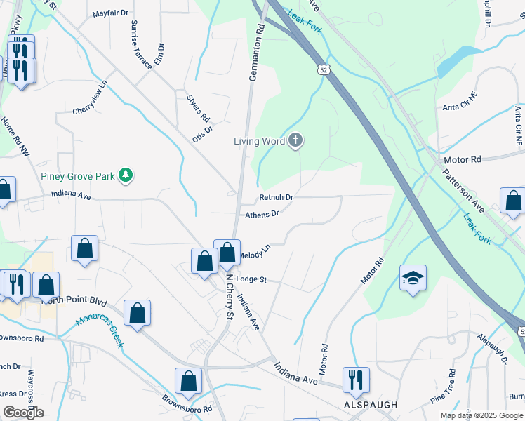 map of restaurants, bars, coffee shops, grocery stores, and more near 148 Athens Drive in Winston-Salem