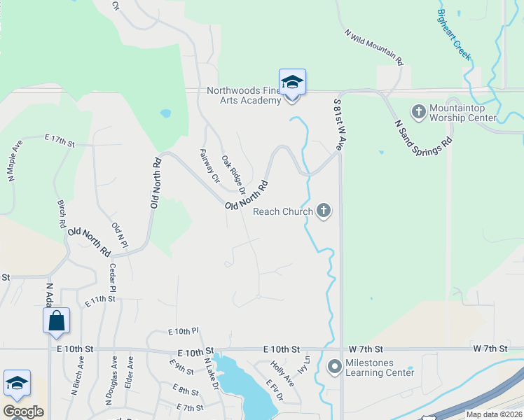 map of restaurants, bars, coffee shops, grocery stores, and more near 1610 Old North Road in Sand Springs