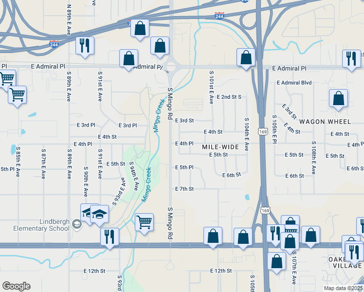 map of restaurants, bars, coffee shops, grocery stores, and more near 429 South 97th East Place in Tulsa