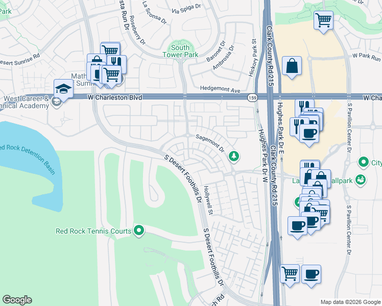 map of restaurants, bars, coffee shops, grocery stores, and more near 101 Ogden Mills Drive in Las Vegas