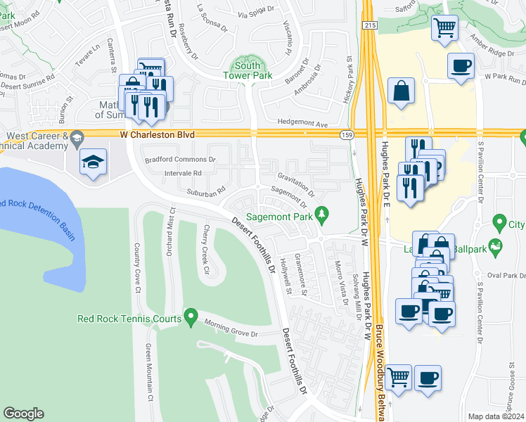 map of restaurants, bars, coffee shops, grocery stores, and more near 1560 Plaza Centre Drive in Las Vegas