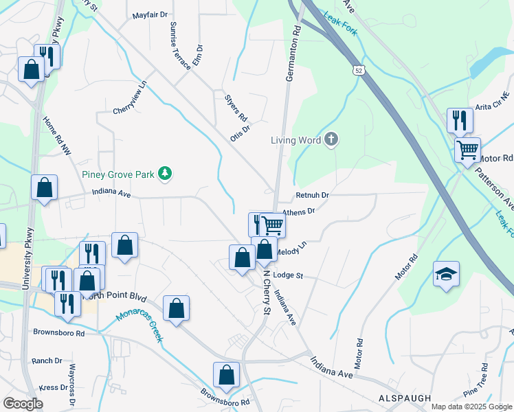 map of restaurants, bars, coffee shops, grocery stores, and more near 15 Childress Street in Winston-Salem