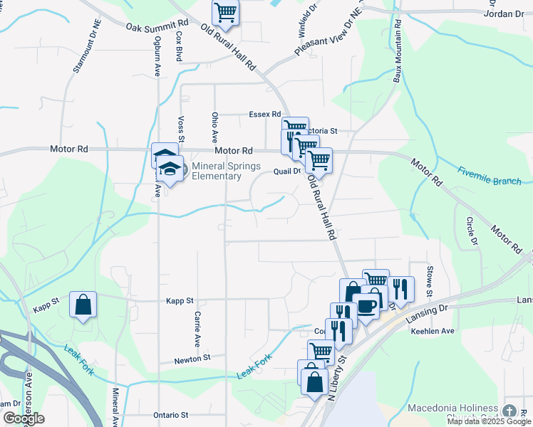 map of restaurants, bars, coffee shops, grocery stores, and more near 1001 Wooded Avenue in Winston-Salem