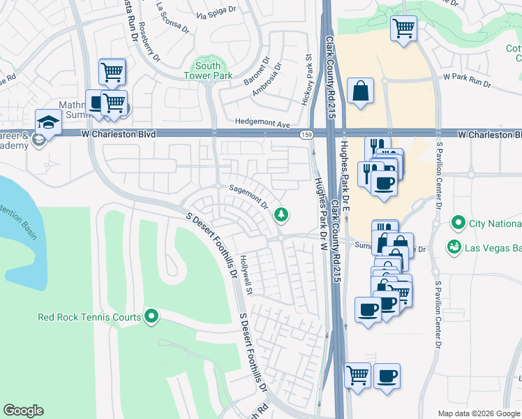 map of restaurants, bars, coffee shops, grocery stores, and more near 11356 Belmont Lake Drive in Las Vegas