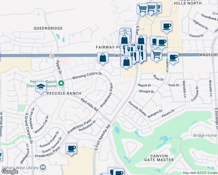 map of restaurants, bars, coffee shops, grocery stores, and more near 1432 Sun Copper Drive in Las Vegas