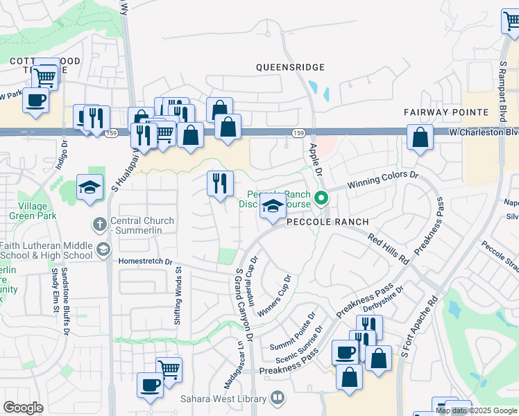 map of restaurants, bars, coffee shops, grocery stores, and more near 1424 Desert Hills Drive in Las Vegas