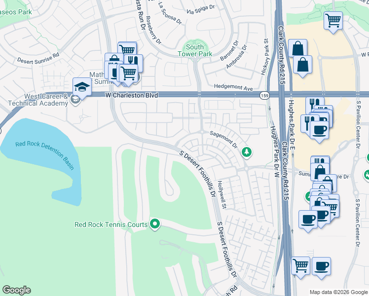 map of restaurants, bars, coffee shops, grocery stores, and more near 11518 Belmont Lake Drive in Las Vegas