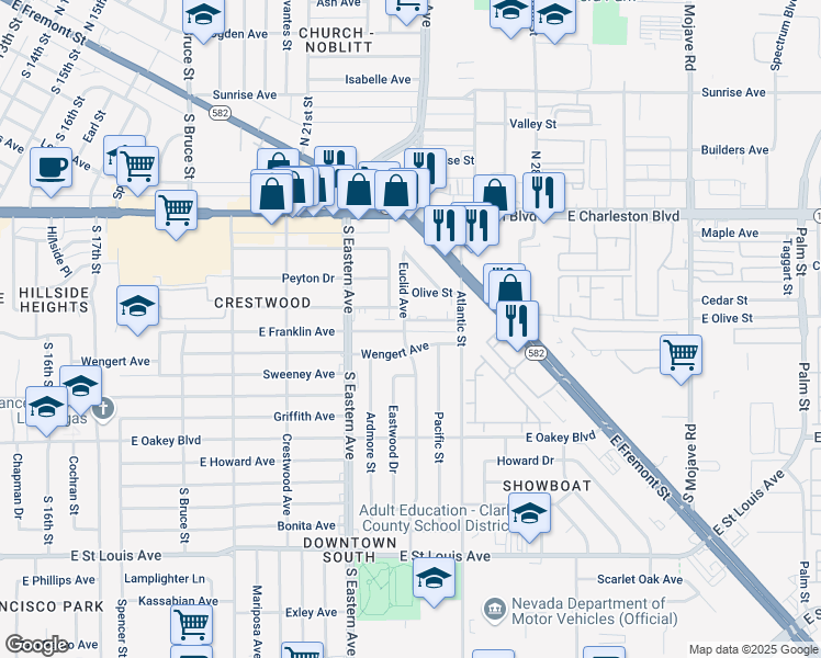 map of restaurants, bars, coffee shops, grocery stores, and more near 2204 Wengert Avenue in Las Vegas