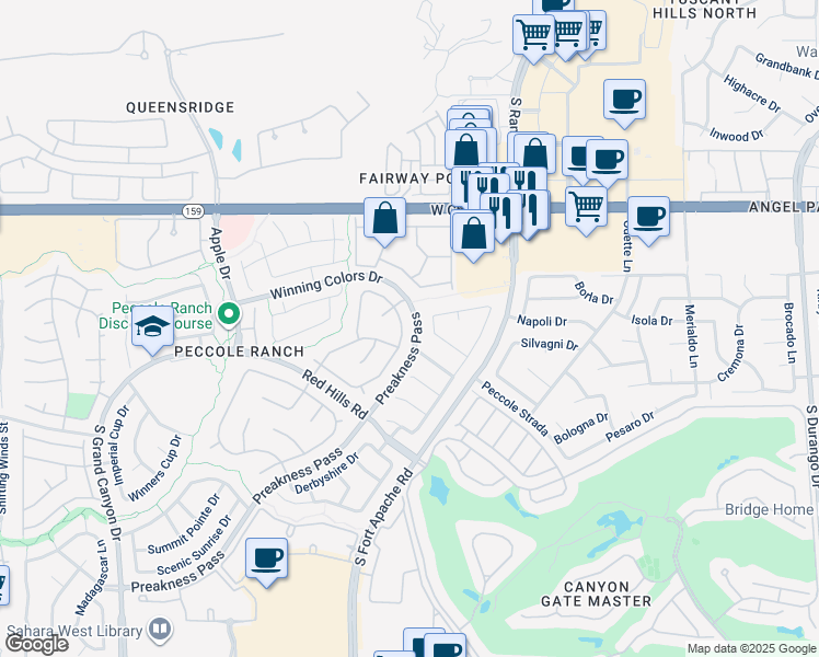 map of restaurants, bars, coffee shops, grocery stores, and more near 1432 Sun Copper Drive in Las Vegas