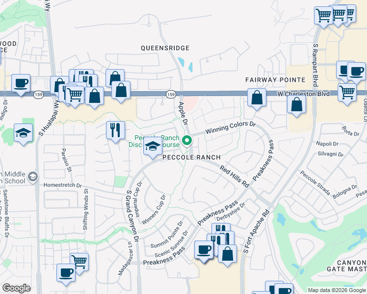 map of restaurants, bars, coffee shops, grocery stores, and more near 9505 Grand Canal Drive in Las Vegas
