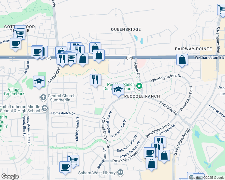 map of restaurants, bars, coffee shops, grocery stores, and more near 1424 Desert Hills Drive in Las Vegas