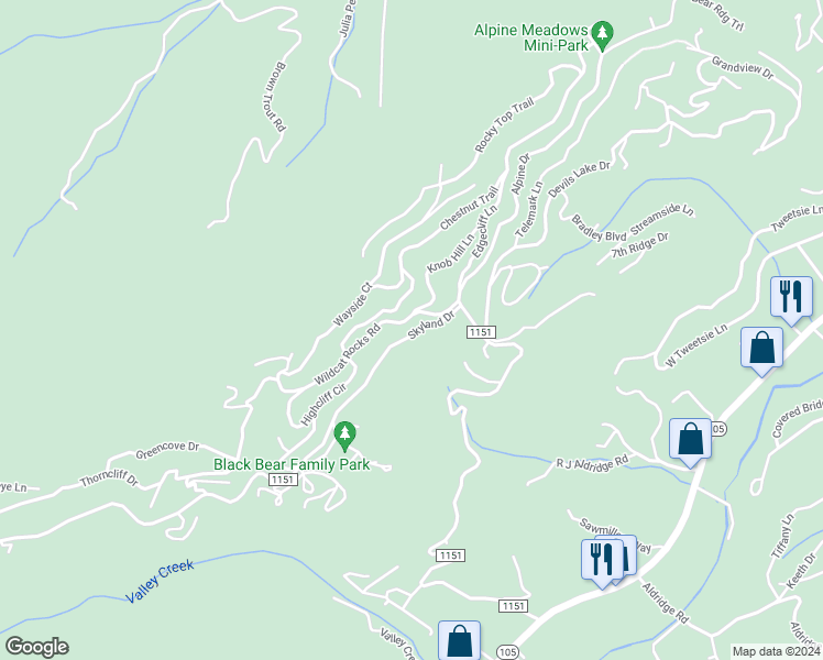map of restaurants, bars, coffee shops, grocery stores, and more near 220 Skyland Drive in Blowing Rock