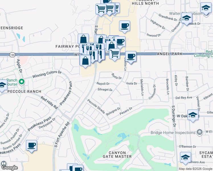 map of restaurants, bars, coffee shops, grocery stores, and more near 8909 Napoli Drive in Las Vegas