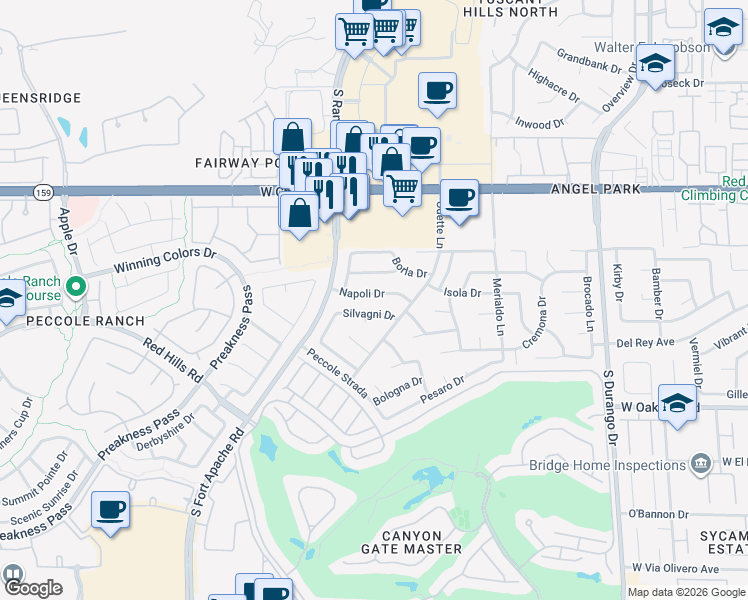 map of restaurants, bars, coffee shops, grocery stores, and more near 8909 Napoli Drive in Las Vegas
