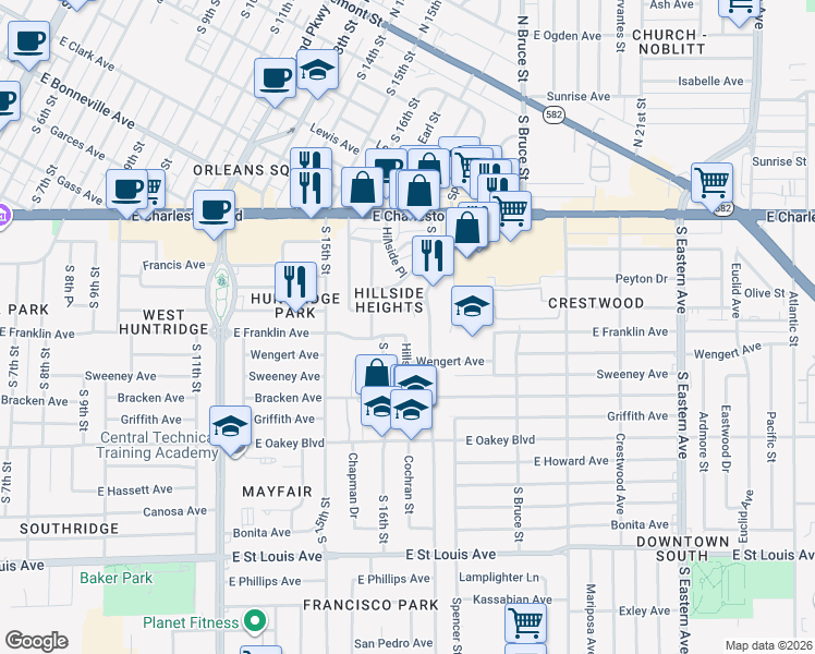 map of restaurants, bars, coffee shops, grocery stores, and more near 1625 Chapman Drive in Las Vegas