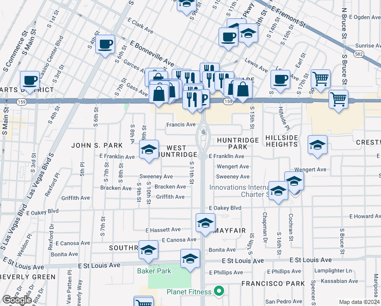 map of restaurants, bars, coffee shops, grocery stores, and more near in Las Vegas