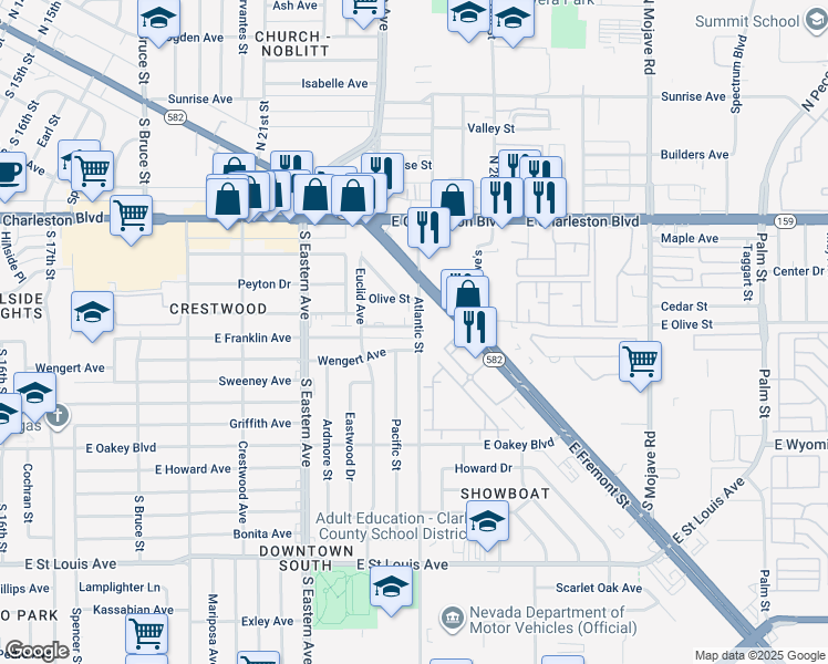 map of restaurants, bars, coffee shops, grocery stores, and more near 1220 Atlantic Street in Las Vegas