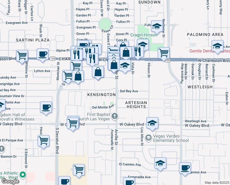 map of restaurants, bars, coffee shops, grocery stores, and more near 1415 South Arville Street in Las Vegas
