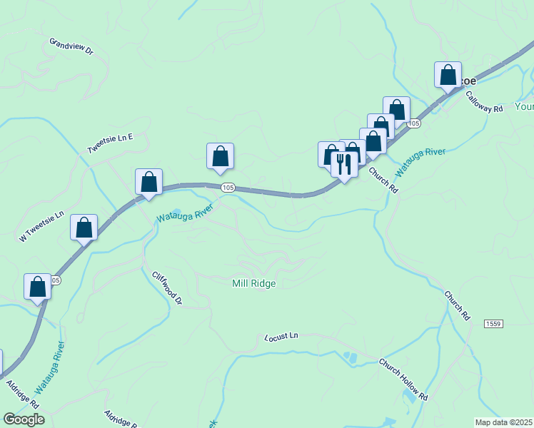 map of restaurants, bars, coffee shops, grocery stores, and more near 198 The Overlook Road in Banner Elk
