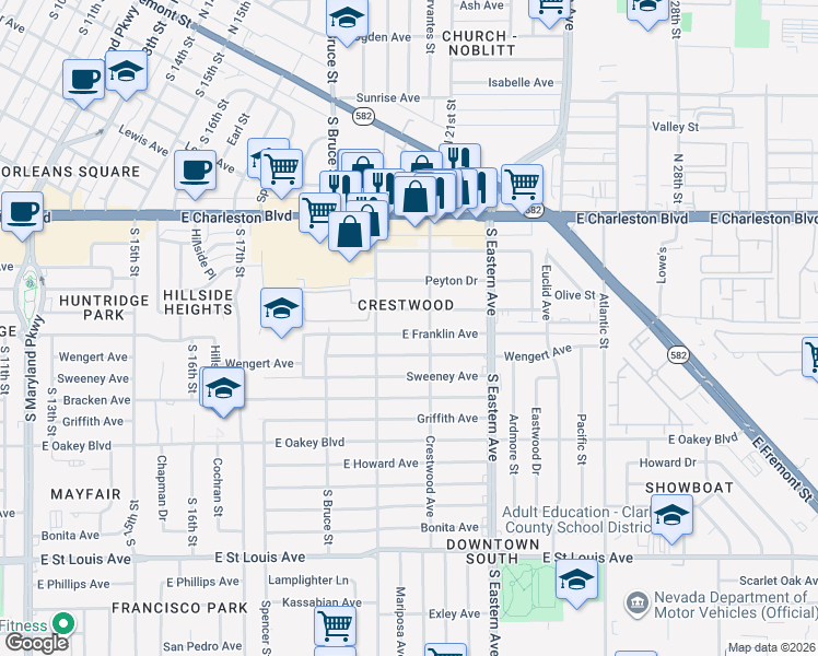 map of restaurants, bars, coffee shops, grocery stores, and more near 1933 Houston Drive in Las Vegas