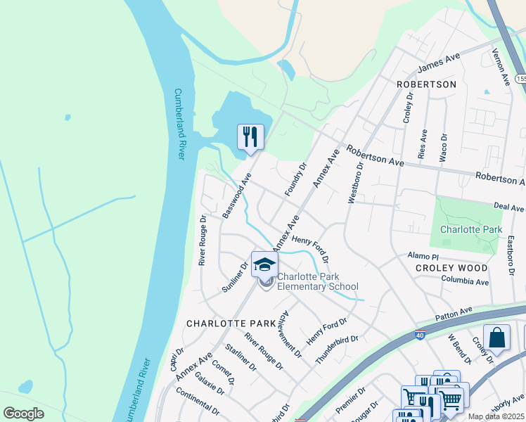 map of restaurants, bars, coffee shops, grocery stores, and more near 6426 Henry Ford Drive in Nashville