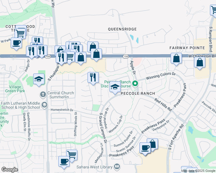 map of restaurants, bars, coffee shops, grocery stores, and more near Desert Hills Drive in Las Vegas