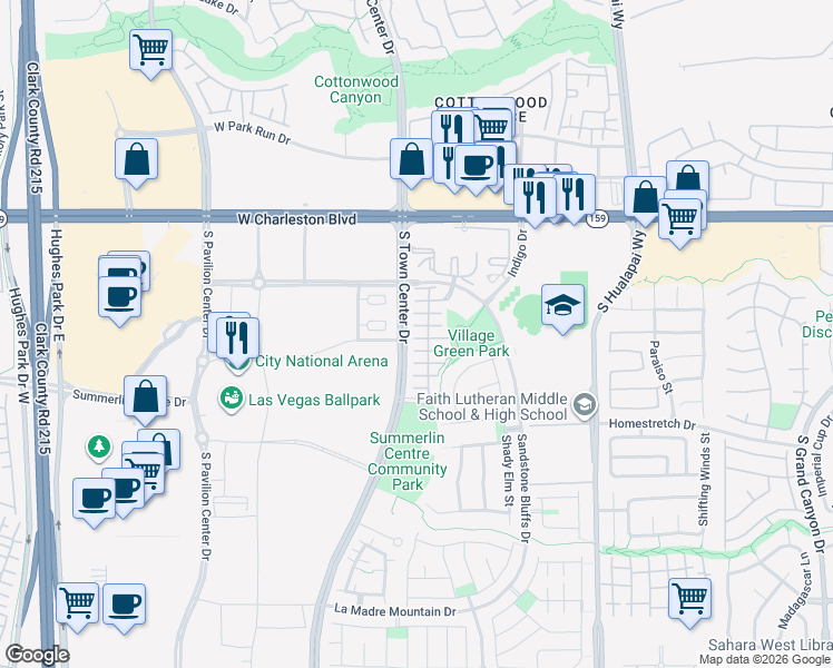map of restaurants, bars, coffee shops, grocery stores, and more near 10482 Riverside Park Avenue in Las Vegas