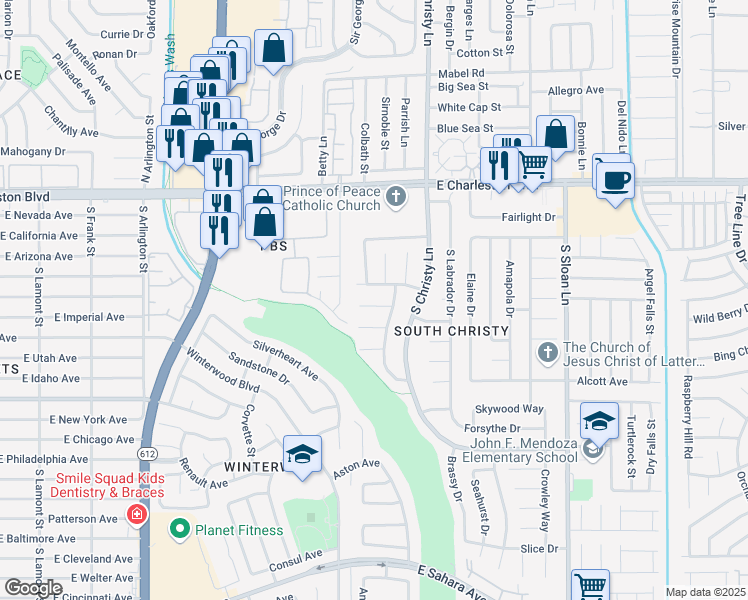 map of restaurants, bars, coffee shops, grocery stores, and more near 5430 Pomeroy Circle in Las Vegas