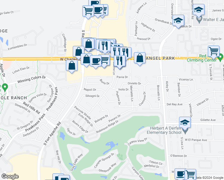map of restaurants, bars, coffee shops, grocery stores, and more near 8745 Isola Drive in Las Vegas