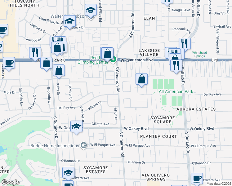 map of restaurants, bars, coffee shops, grocery stores, and more near 8213 Windrush Avenue in Las Vegas