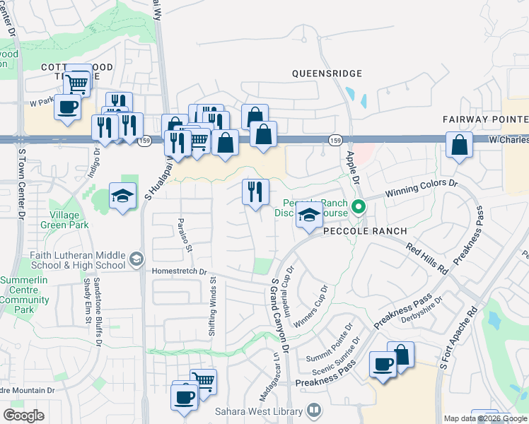 map of restaurants, bars, coffee shops, grocery stores, and more near 9704 Hitching Rail Drive in Las Vegas