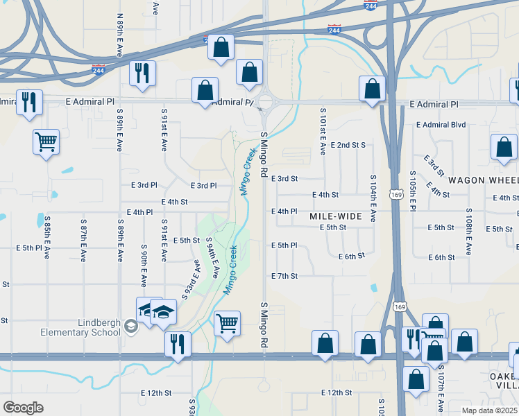 map of restaurants, bars, coffee shops, grocery stores, and more near 420 South Mingo Road in Tulsa