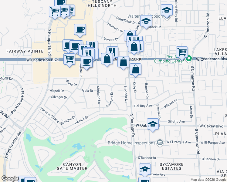 map of restaurants, bars, coffee shops, grocery stores, and more near 8632 Cremona Drive in Las Vegas