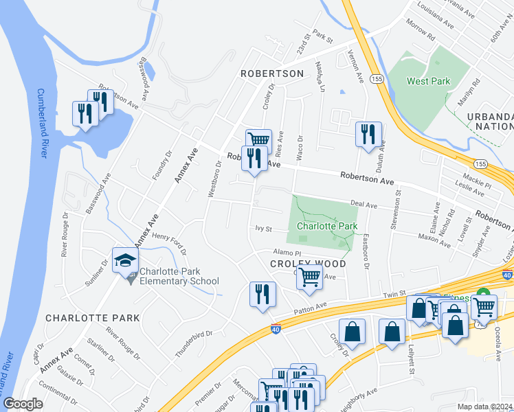 map of restaurants, bars, coffee shops, grocery stores, and more near 100 Croley Court in Nashville