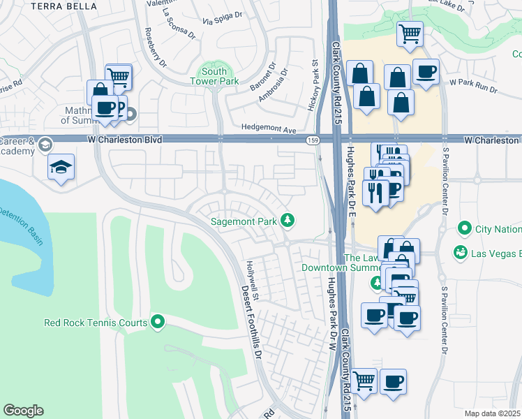 map of restaurants, bars, coffee shops, grocery stores, and more near 11374 Belmont Lake Drive in Las Vegas