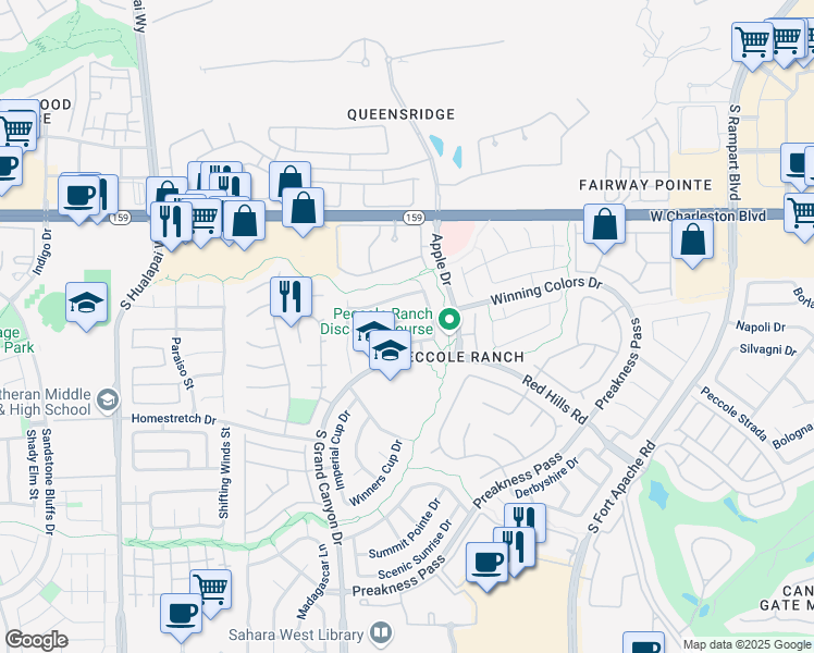 map of restaurants, bars, coffee shops, grocery stores, and more near 9517 Spanish Steps Lane in Las Vegas