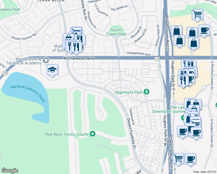 map of restaurants, bars, coffee shops, grocery stores, and more near 11512 Belmont Lake Drive in Las Vegas